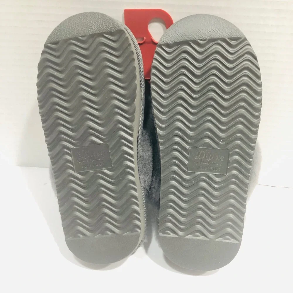 NWT Dearfoams Suede Shearling Slippers Slides Indoor Outdoor Furry Gray Kids 13